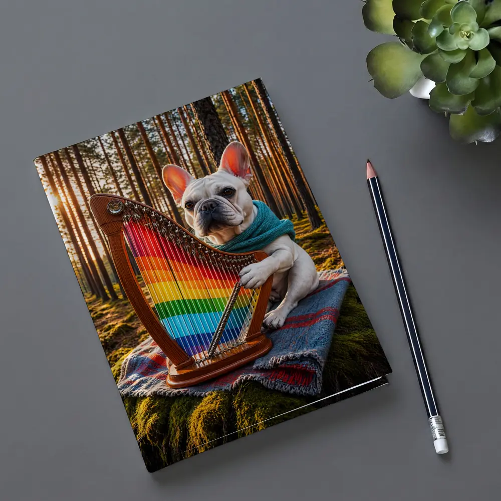 French Bulldog Playing Rainbow Harp Forest – Notebooks