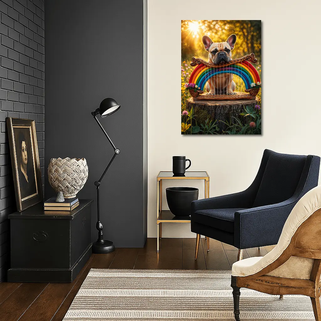 French Bulldog Rainbow Harp Sunny Meadow – Wall Art