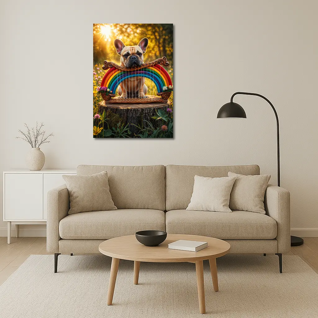 French Bulldog Rainbow Harp Sunny Meadow – Wall Art