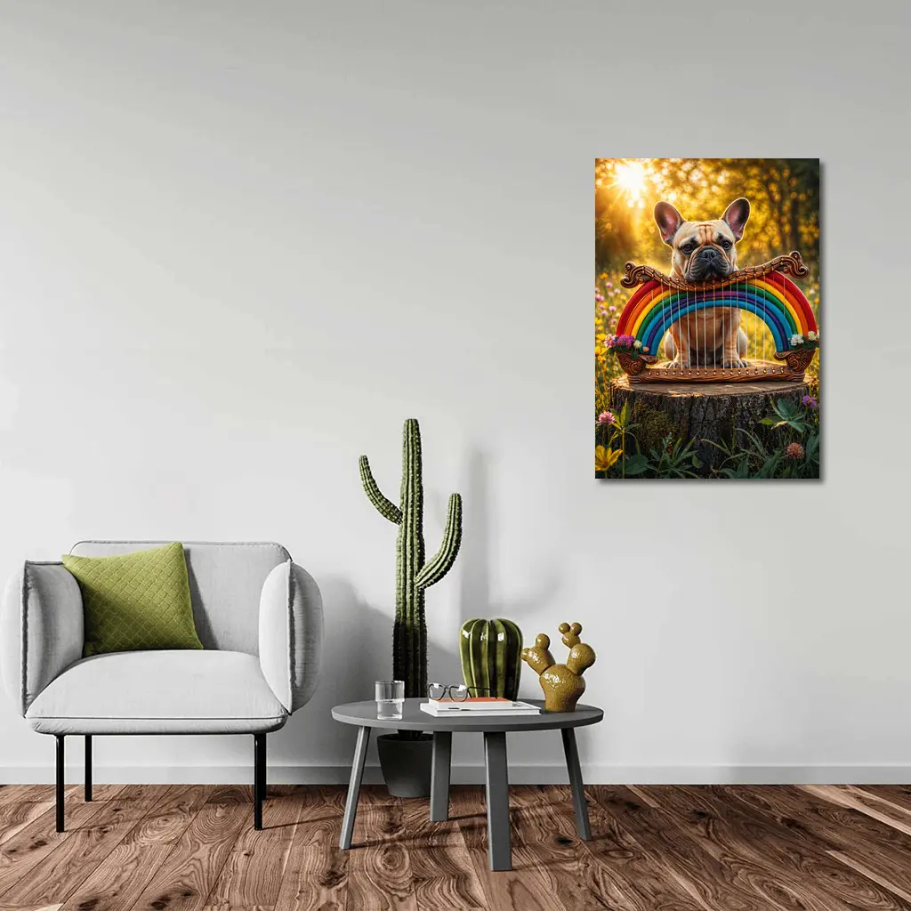 French Bulldog Rainbow Harp Sunny Meadow – Wall Art