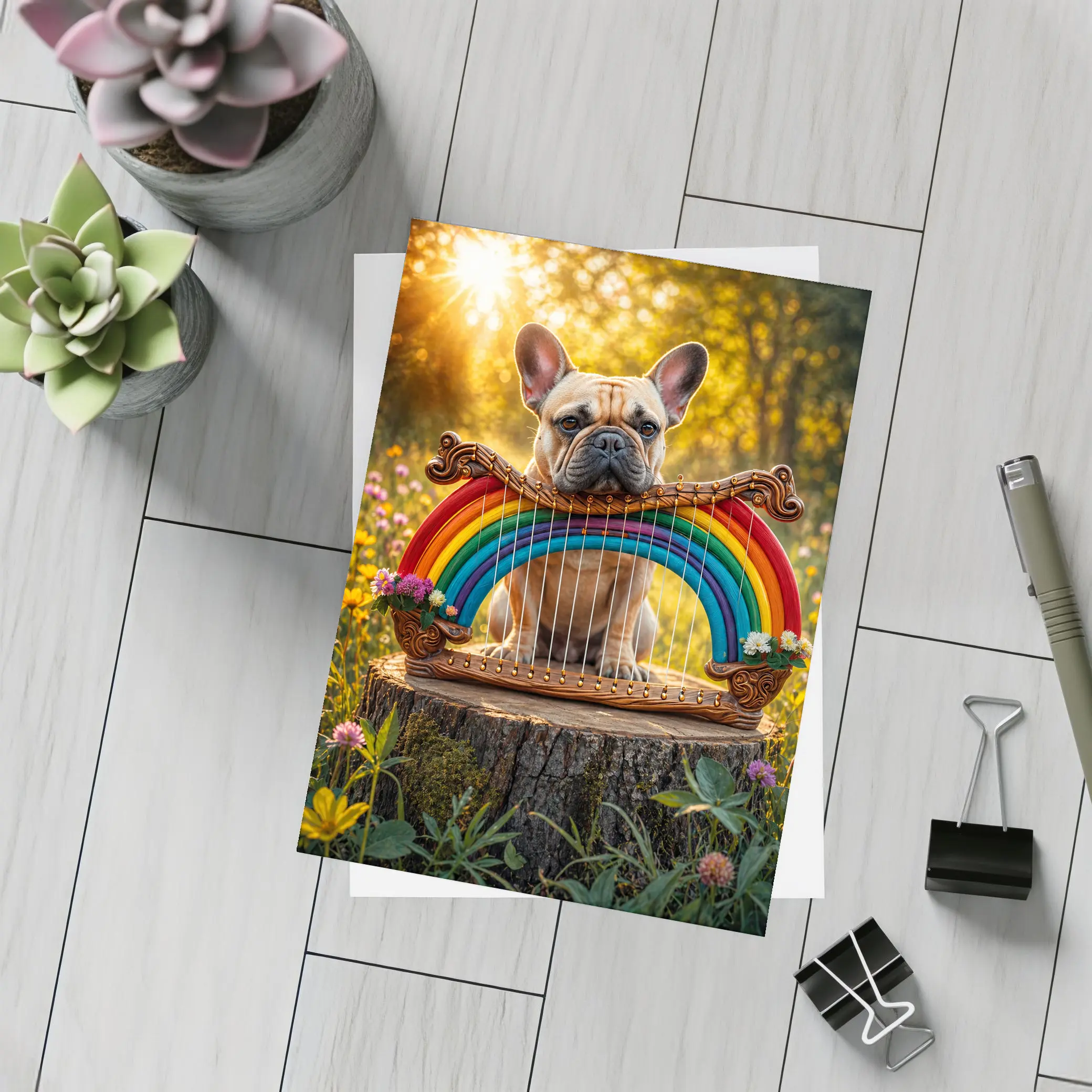 French Bulldog Rainbow Harp Sunny Meadow – Postcards