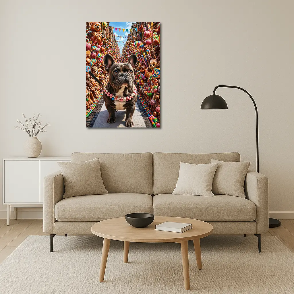 French Bulldog In Colorful Candy Street – Wall Art