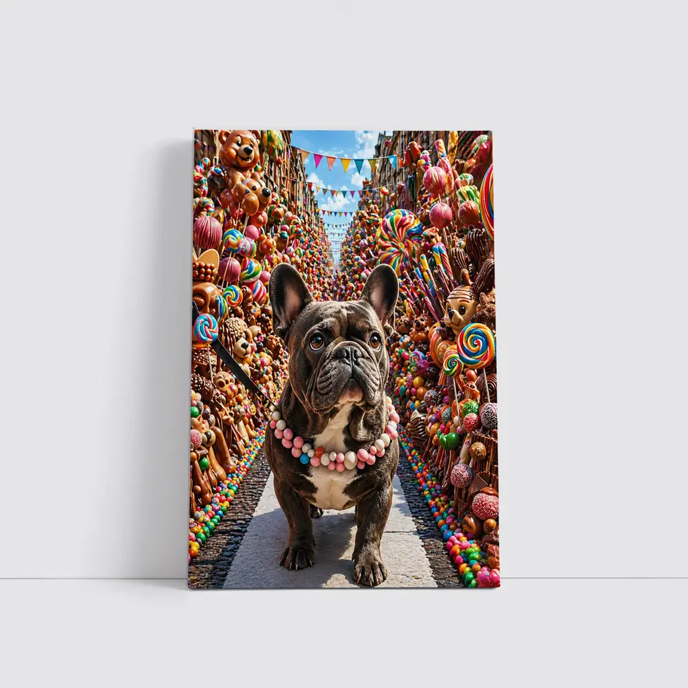 French Bulldog In Colorful Candy Street – Wall Art
