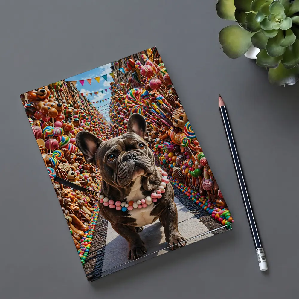 French Bulldog In Colorful Candy Street – Notebooks