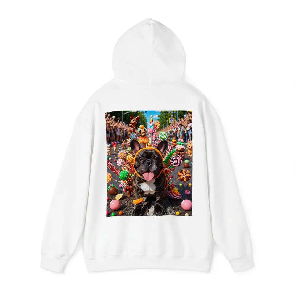French Bulldog Surrounded by Colorful Candy Parade – Hoodies