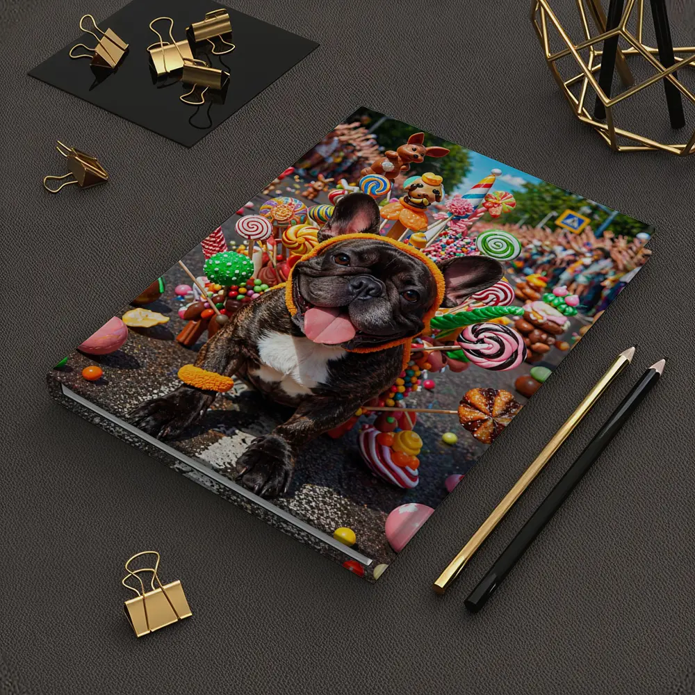 French Bulldog Surrounded by Colorful Candy Parade – Notebooks