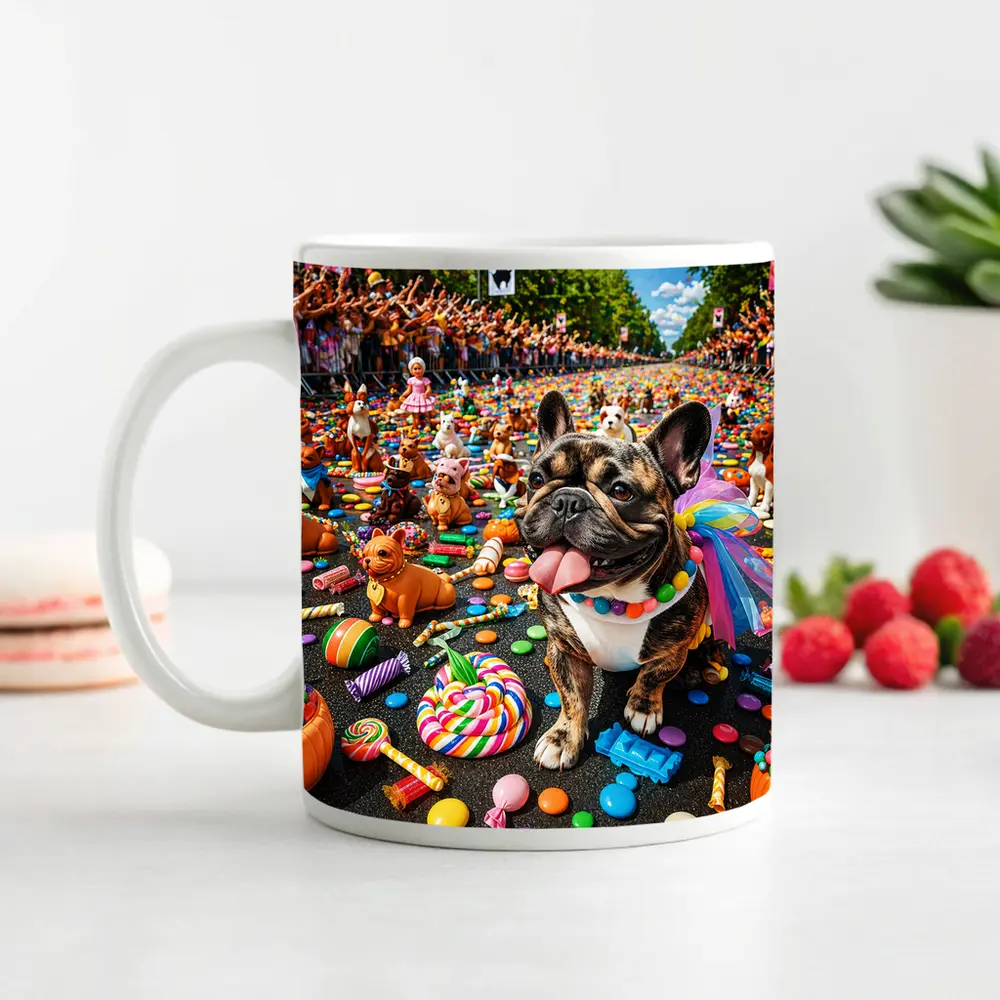 French Bulldog at Colorful Candy Parade – Mugs