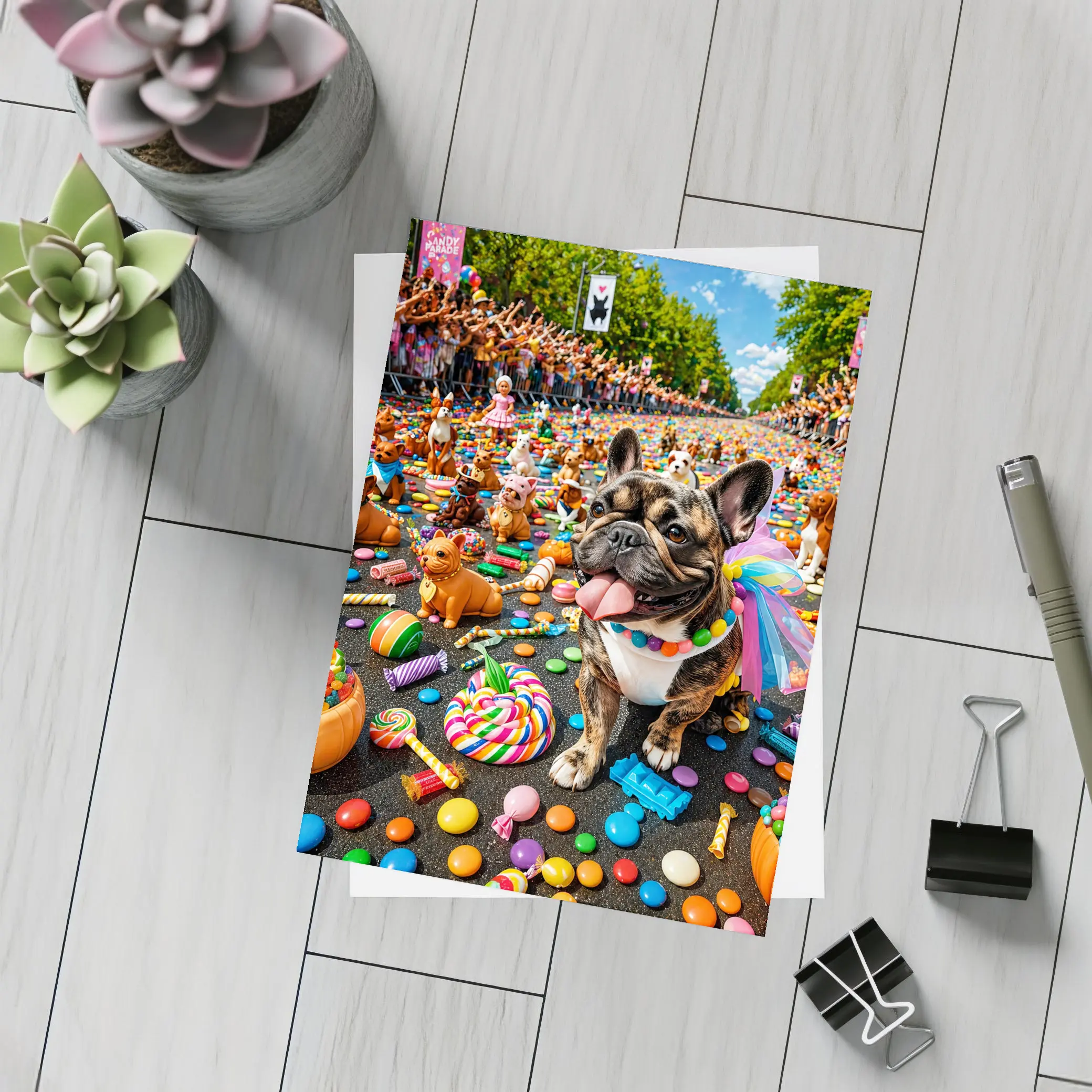 French Bulldog at Colorful Candy Parade – Postcards