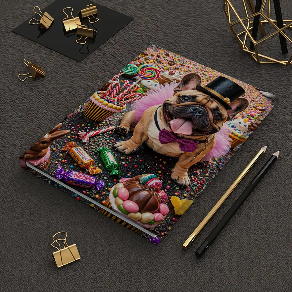 French Bulldog Surrounded by Colorful Candy Sweets – Notebooks