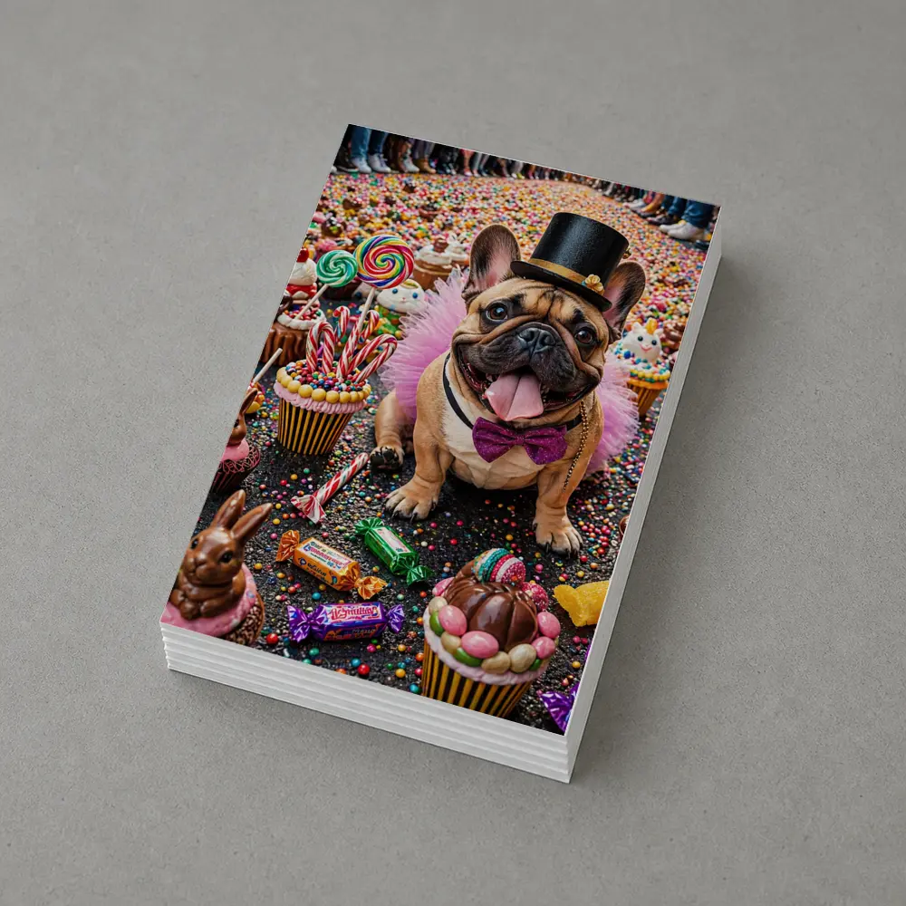 French Bulldog Surrounded by Colorful Candy Sweets – Postcards