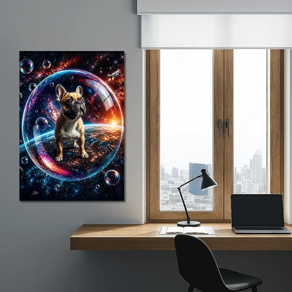 French Bulldog Floating in Space Bubble – Wall Art