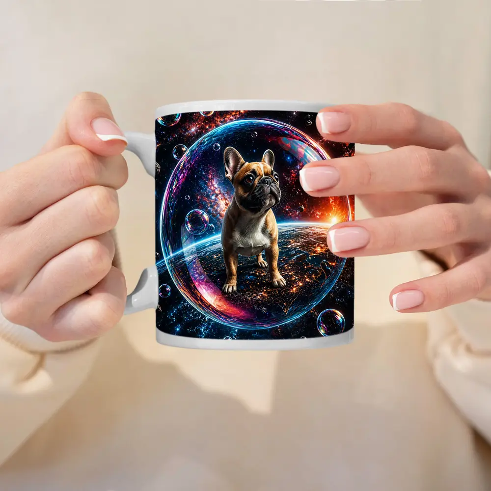 French Bulldog Floating in Space Bubble – Mugs