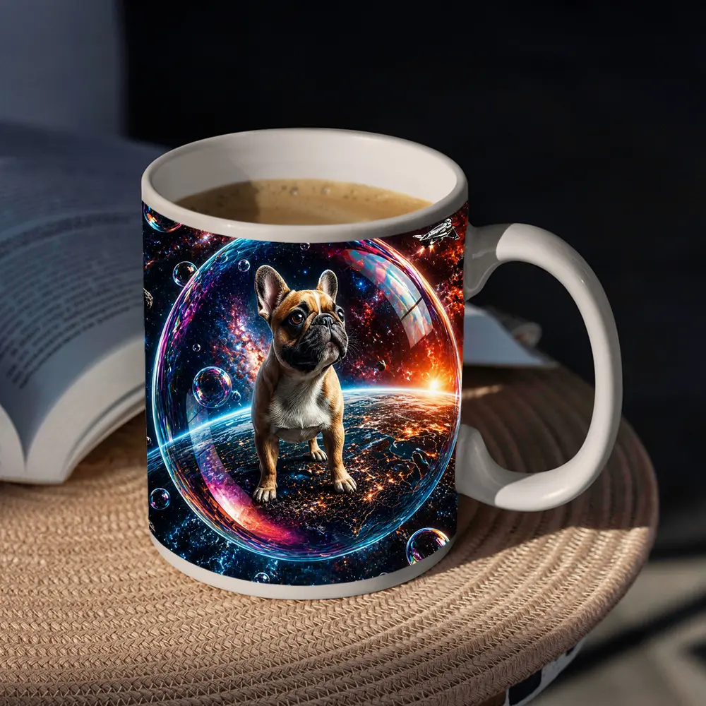 French Bulldog Floating in Space Bubble – Mugs