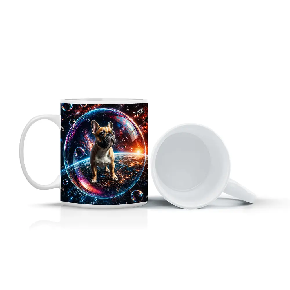 French Bulldog Floating in Space Bubble – Mugs