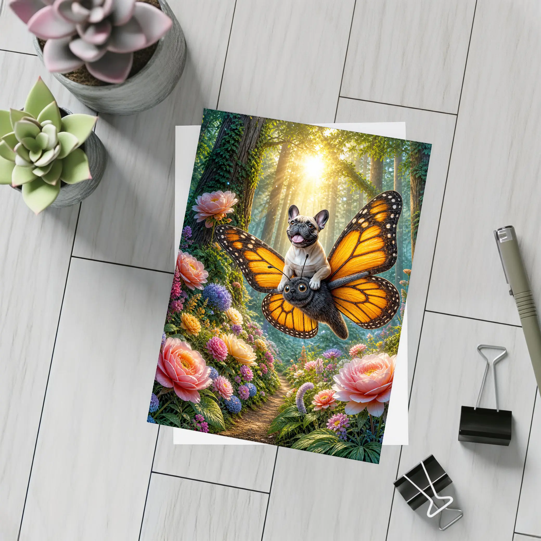 French Bulldog Butterfly Wings Magical Forest – Postcards