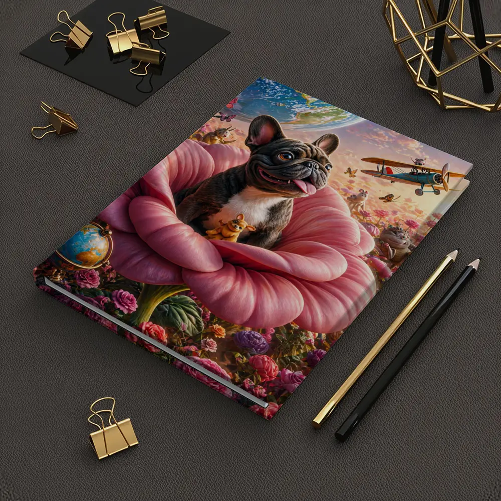 French Bulldog Sitting In Giant Pink Rose – Notebooks