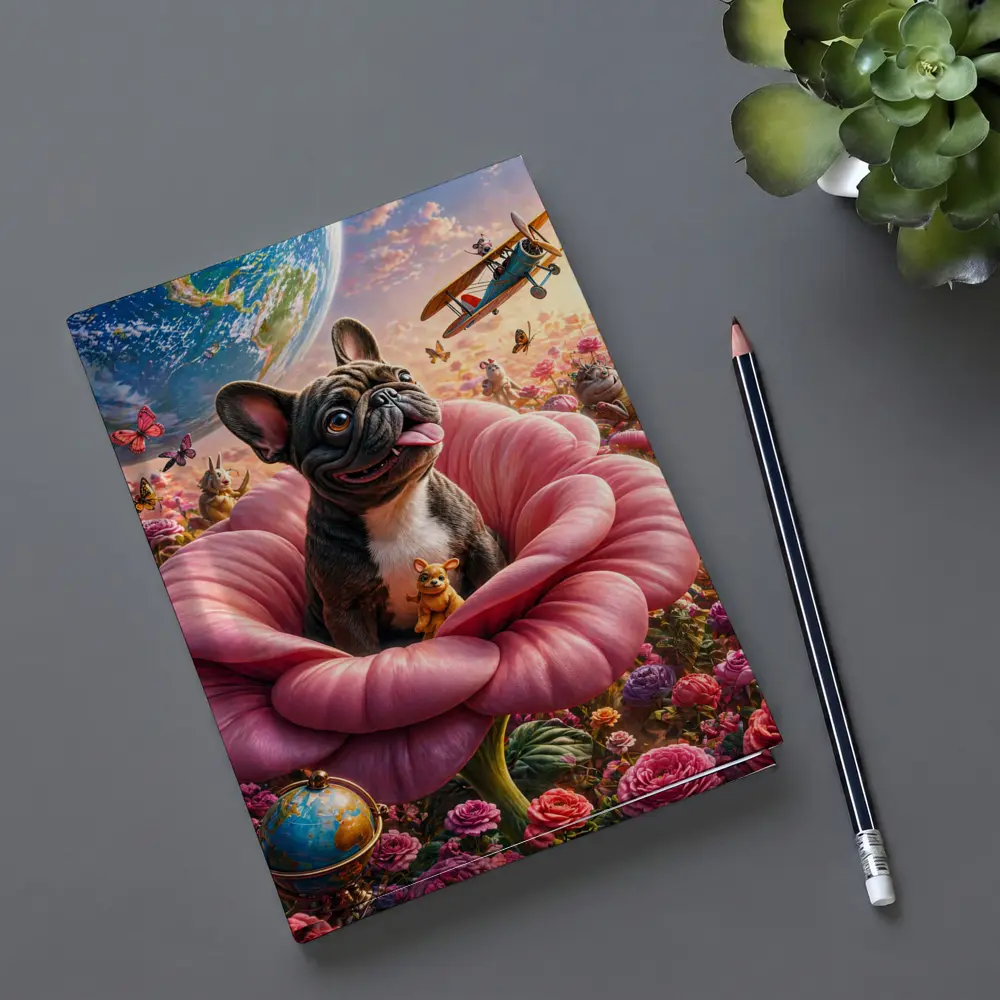 French Bulldog Sitting In Giant Pink Rose – Notebooks