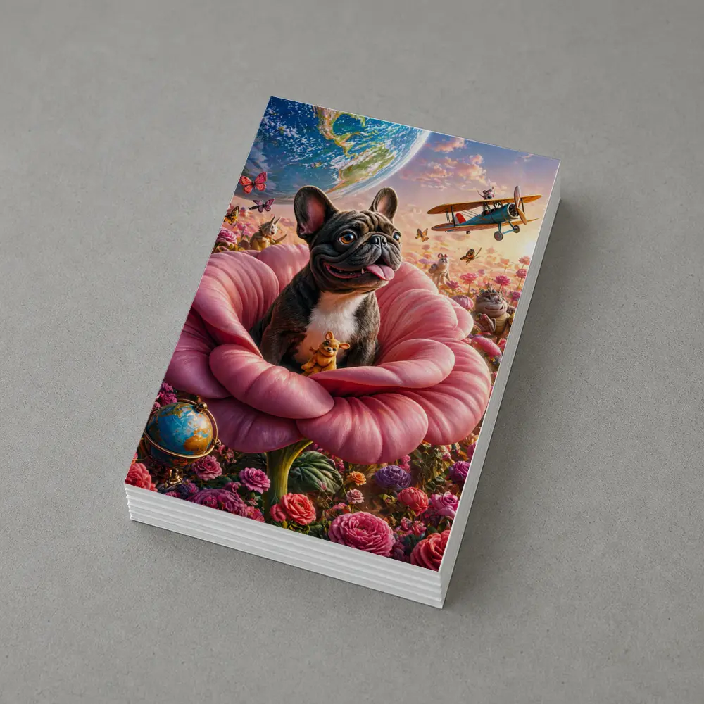 French Bulldog Sitting In Giant Pink Rose – Postcards