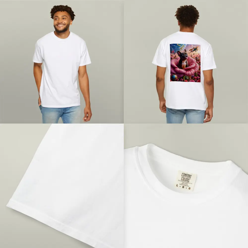 French Bulldog Sitting In Giant Pink Rose – T-Shirts