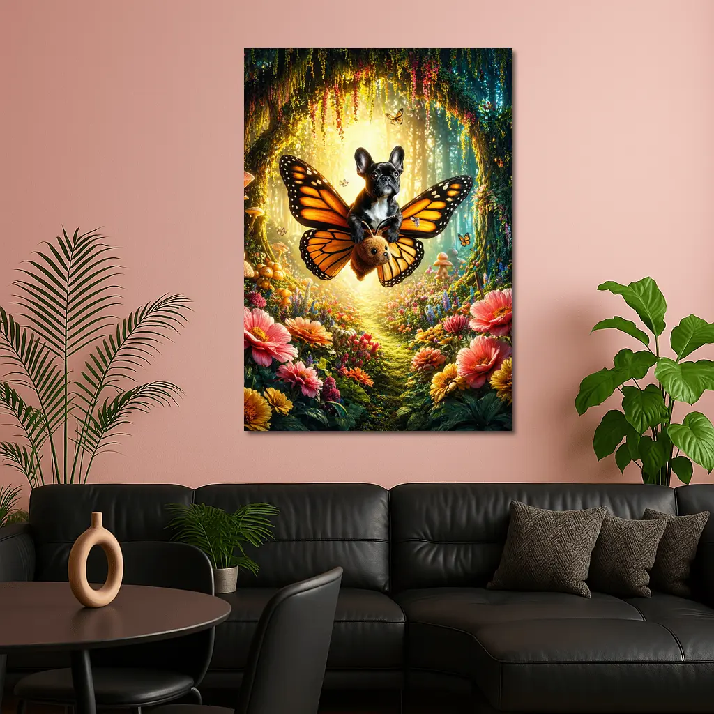 French Bulldog Butterfly Flying Magical Forest – Wall Art