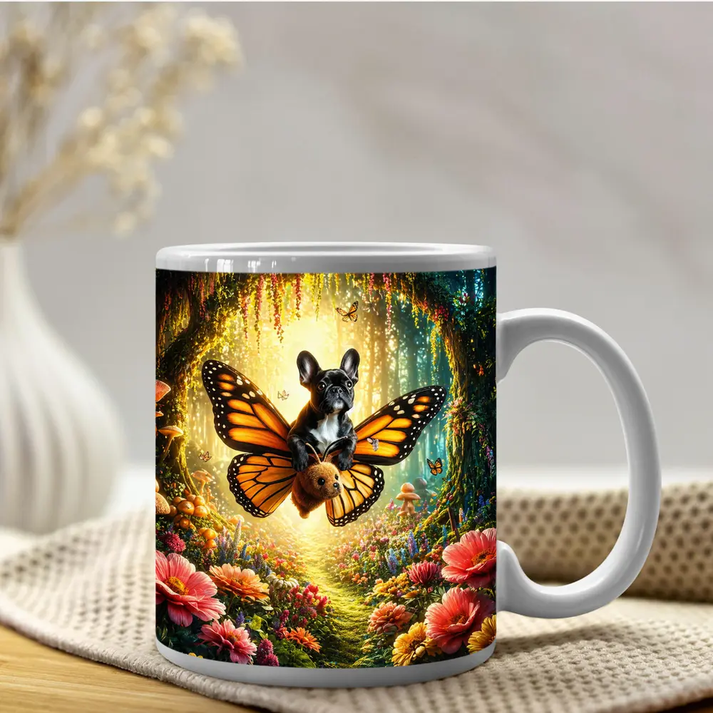French Bulldog Butterfly Flying Magical Forest – Mugs