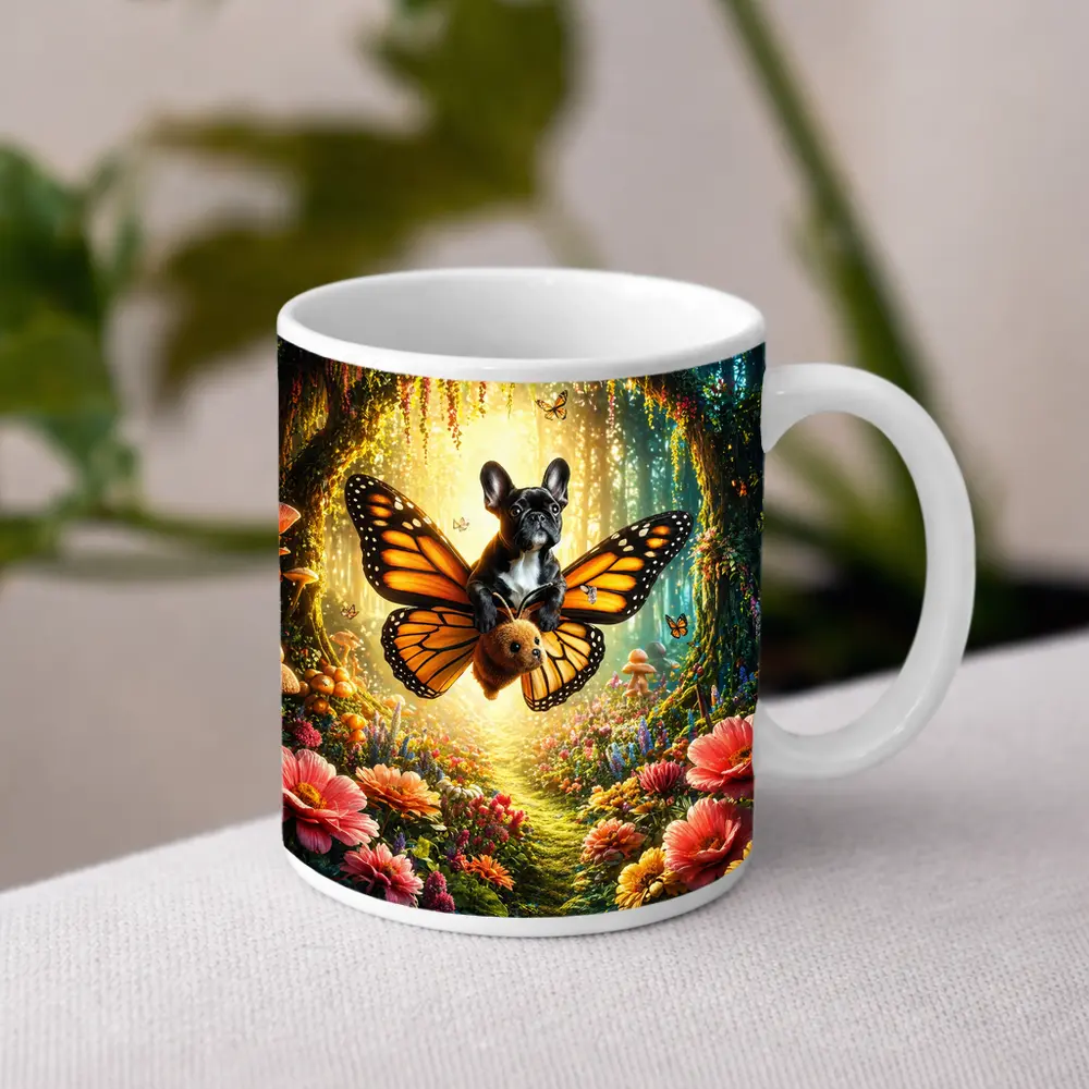 French Bulldog Butterfly Flying Magical Forest – Mugs