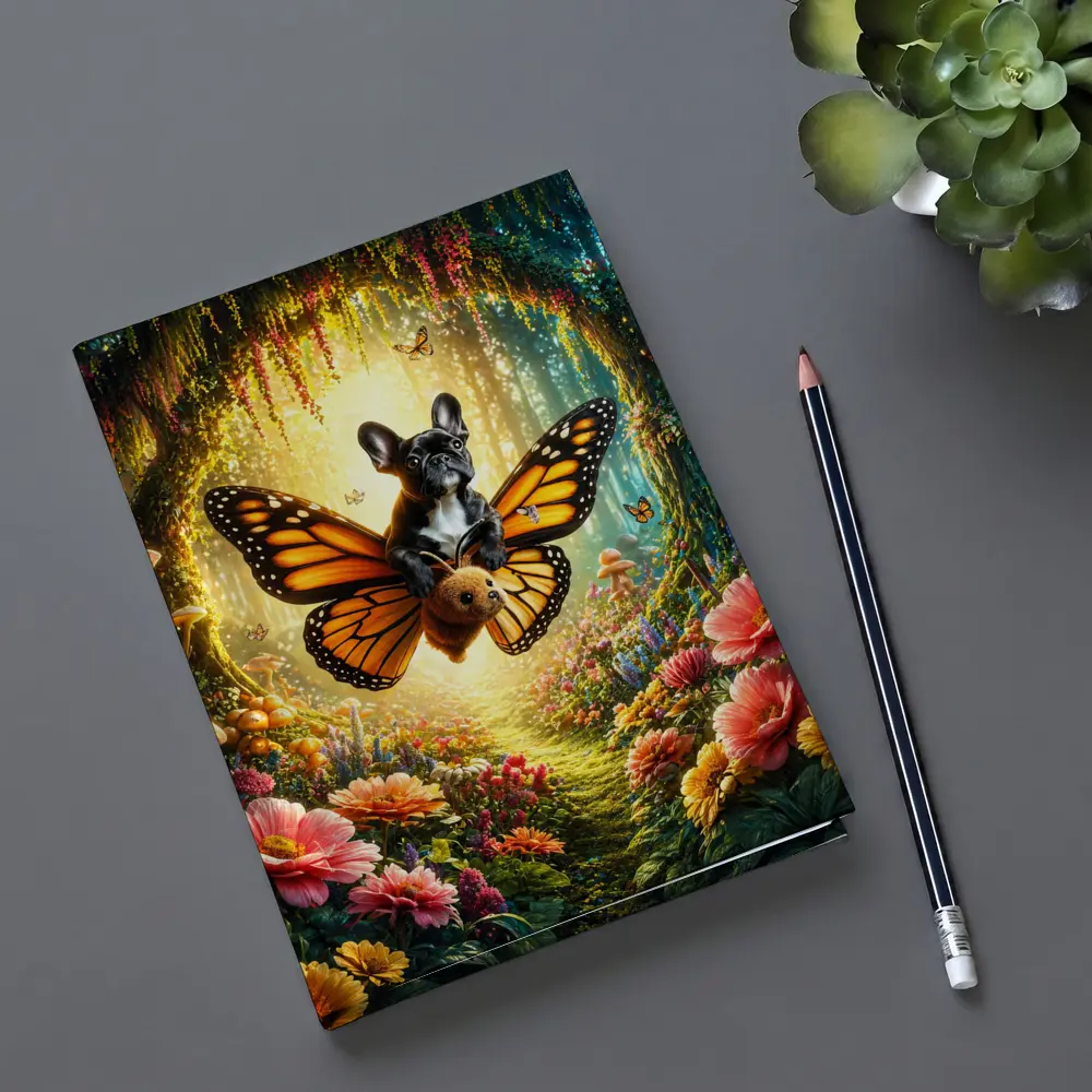 French Bulldog Butterfly Flying Magical Forest – Notebooks
