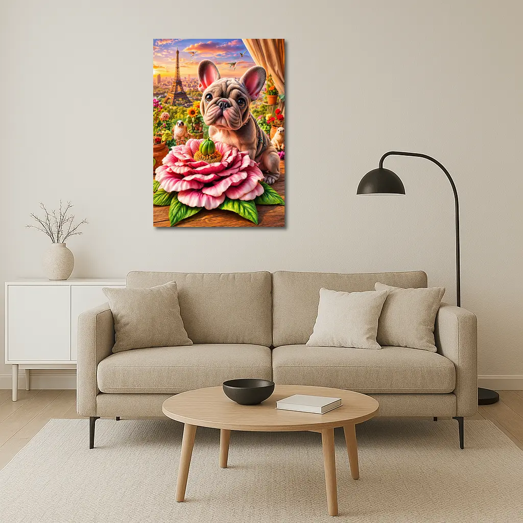 French Bulldog Giant Peony Paris Eiffel Tower – Wall Art