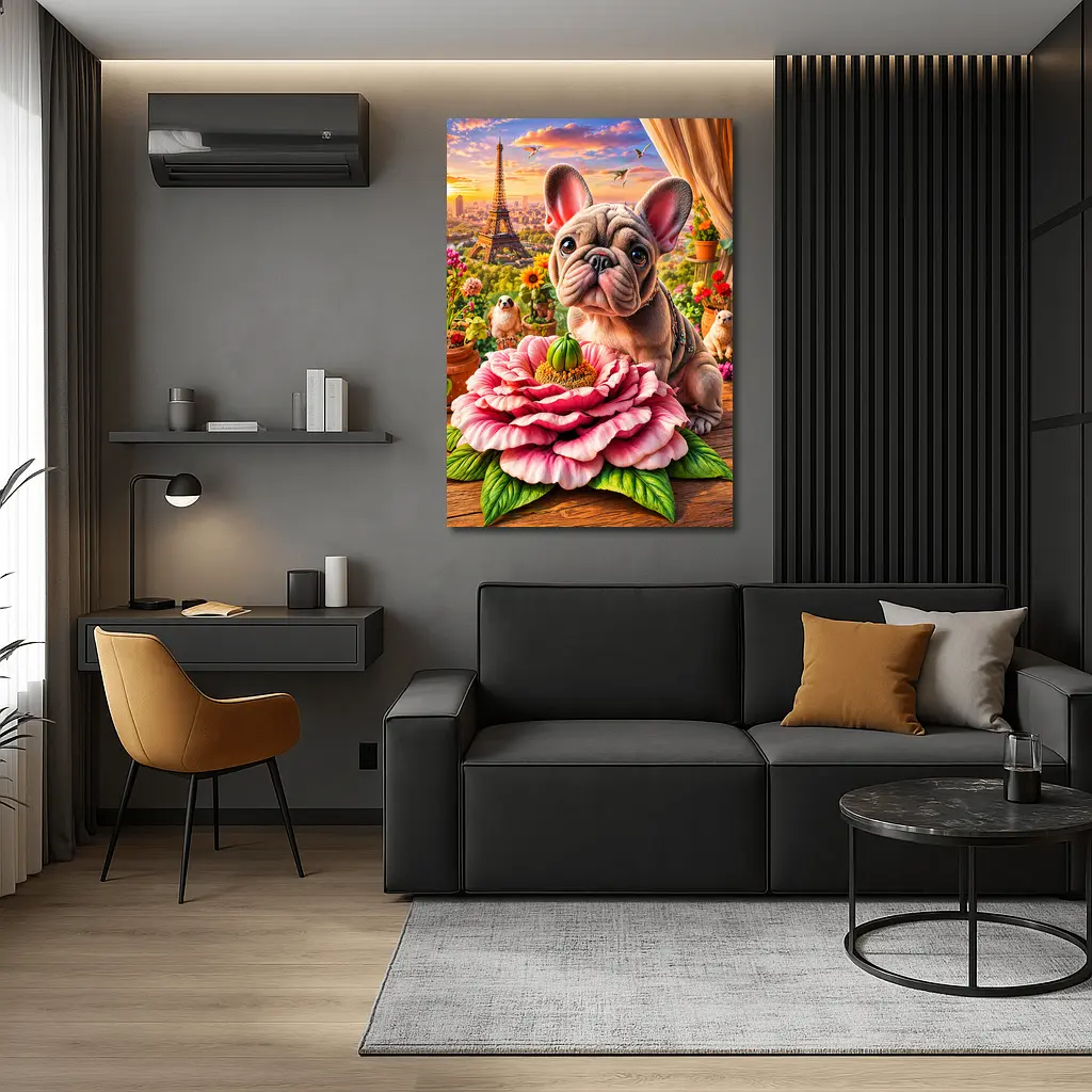 French Bulldog Giant Peony Paris Eiffel Tower – Wall Art
