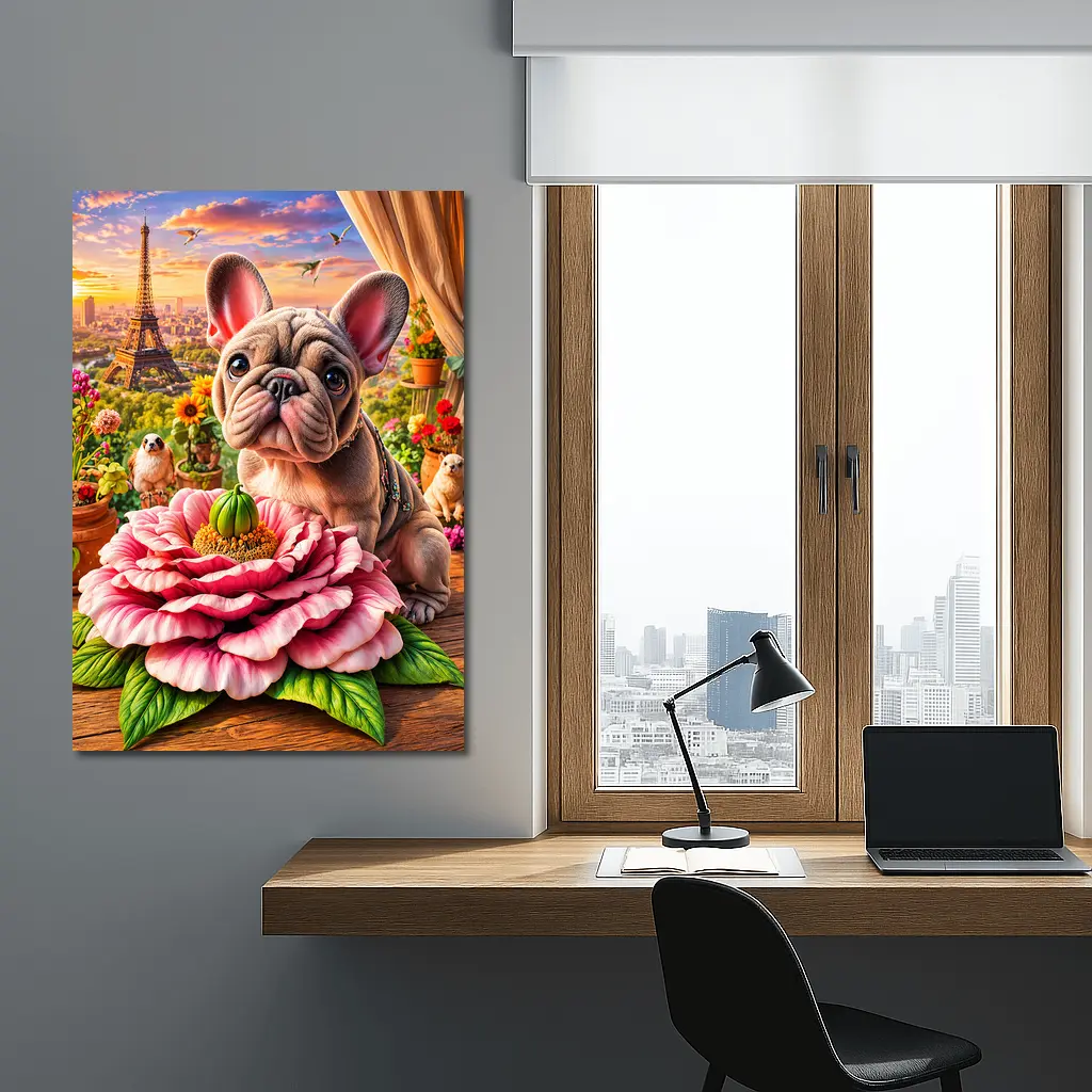 French Bulldog Giant Peony Paris Eiffel Tower – Wall Art