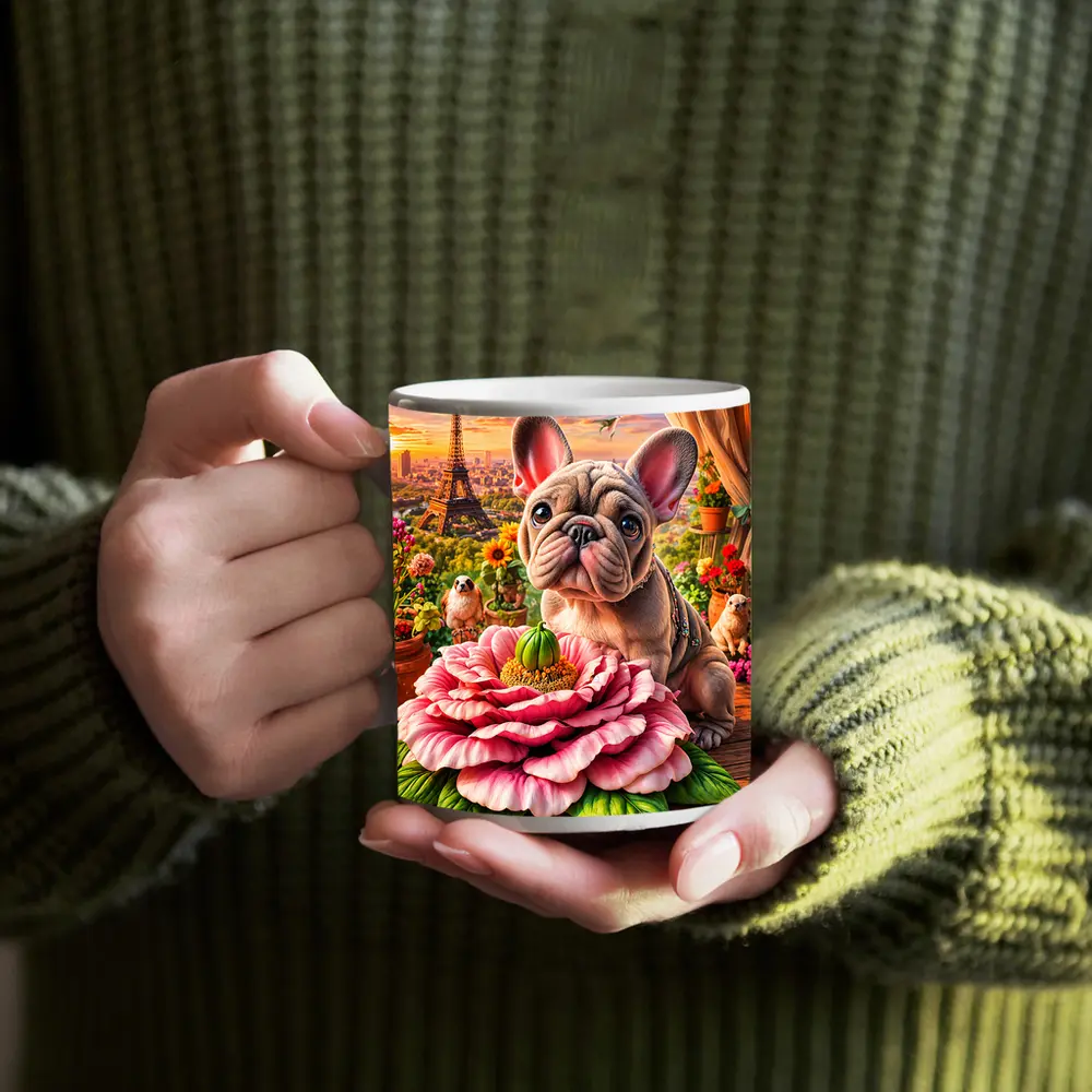 French Bulldog Giant Peony Paris Eiffel Tower – Mugs