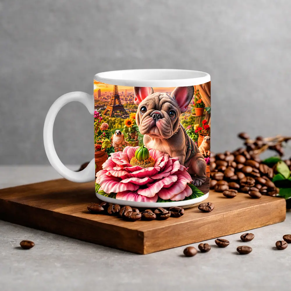 French Bulldog Giant Peony Paris Eiffel Tower – Mugs