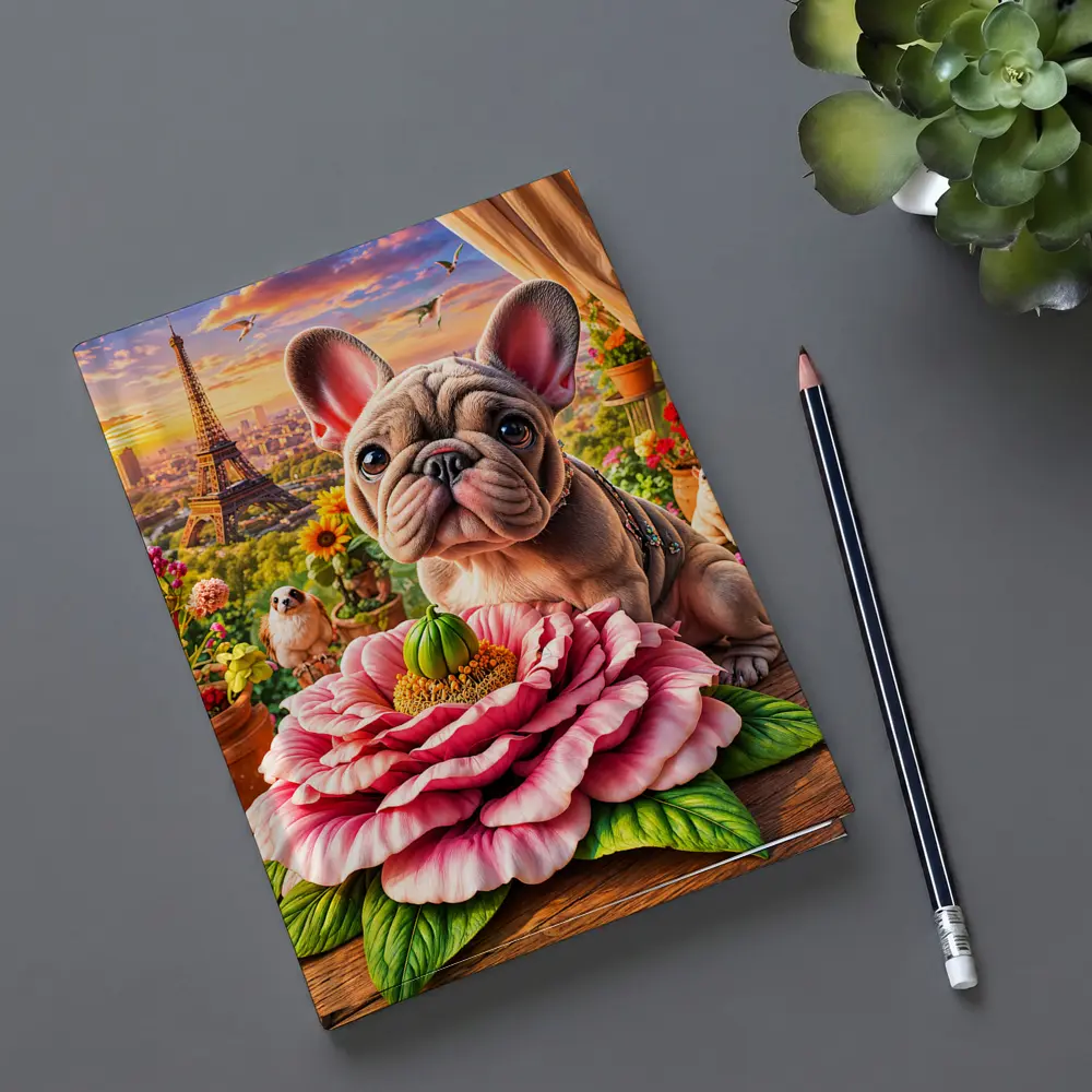 French Bulldog Giant Peony Paris Eiffel Tower – Notebooks