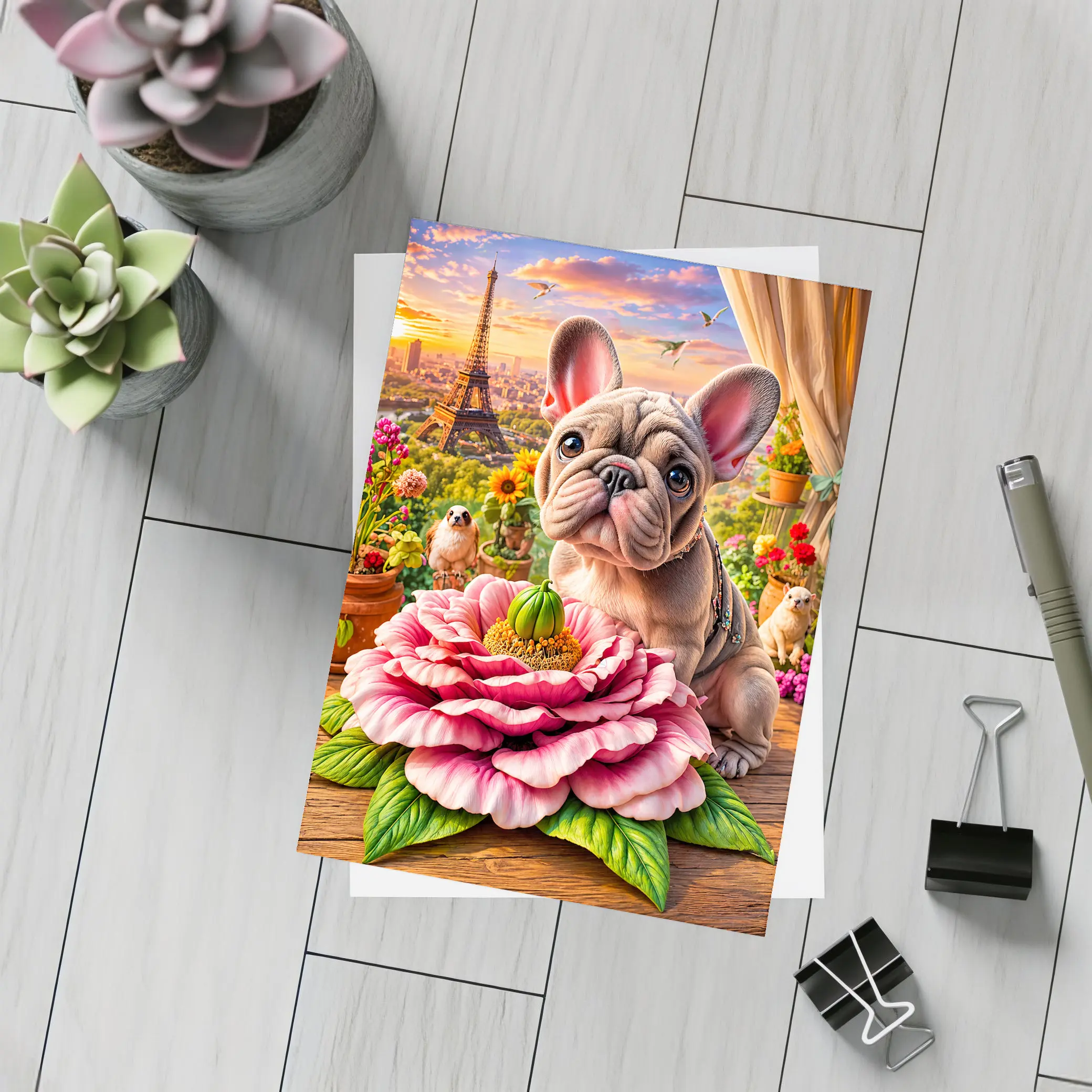 French Bulldog Giant Peony Paris Eiffel Tower – Postcards