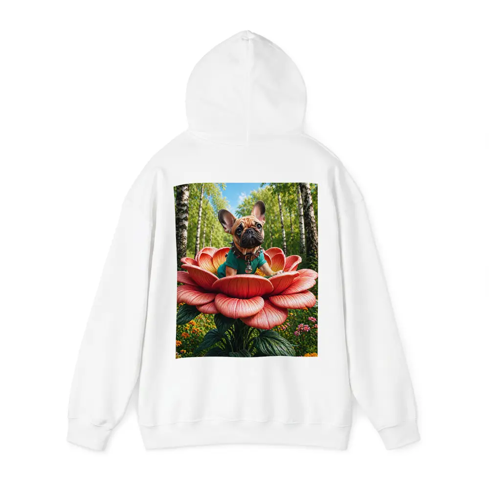French Bulldog Sitting on Giant Red Flower – Hoodies
