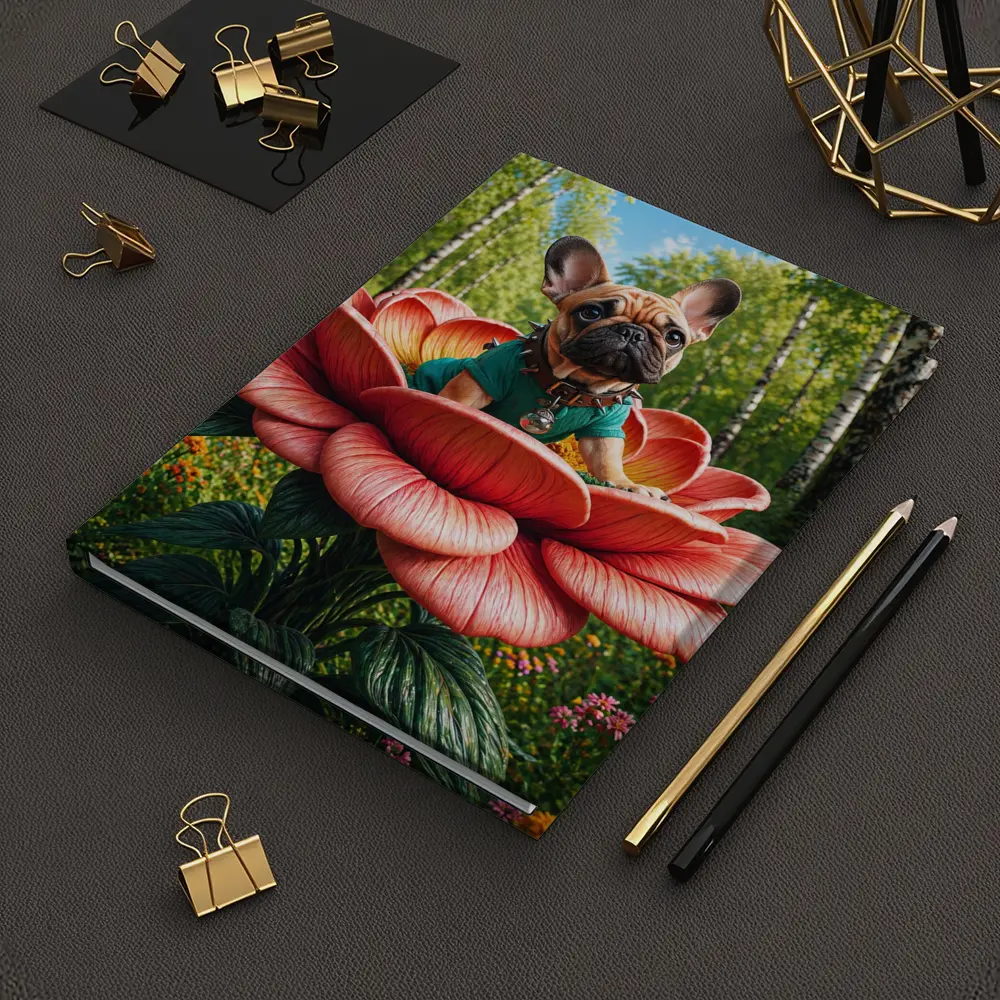 French Bulldog Sitting on Giant Red Flower – Notebooks