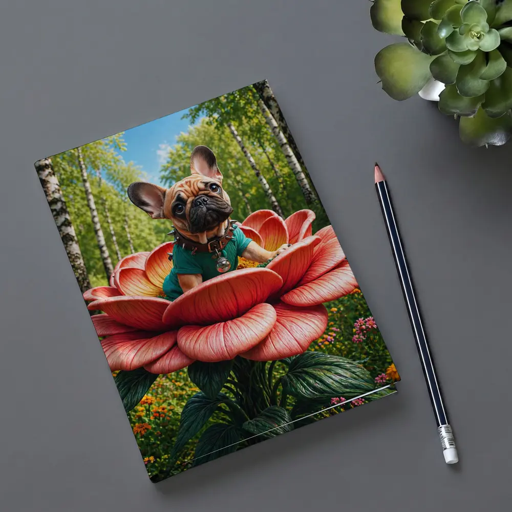 French Bulldog Sitting on Giant Red Flower – Notebooks