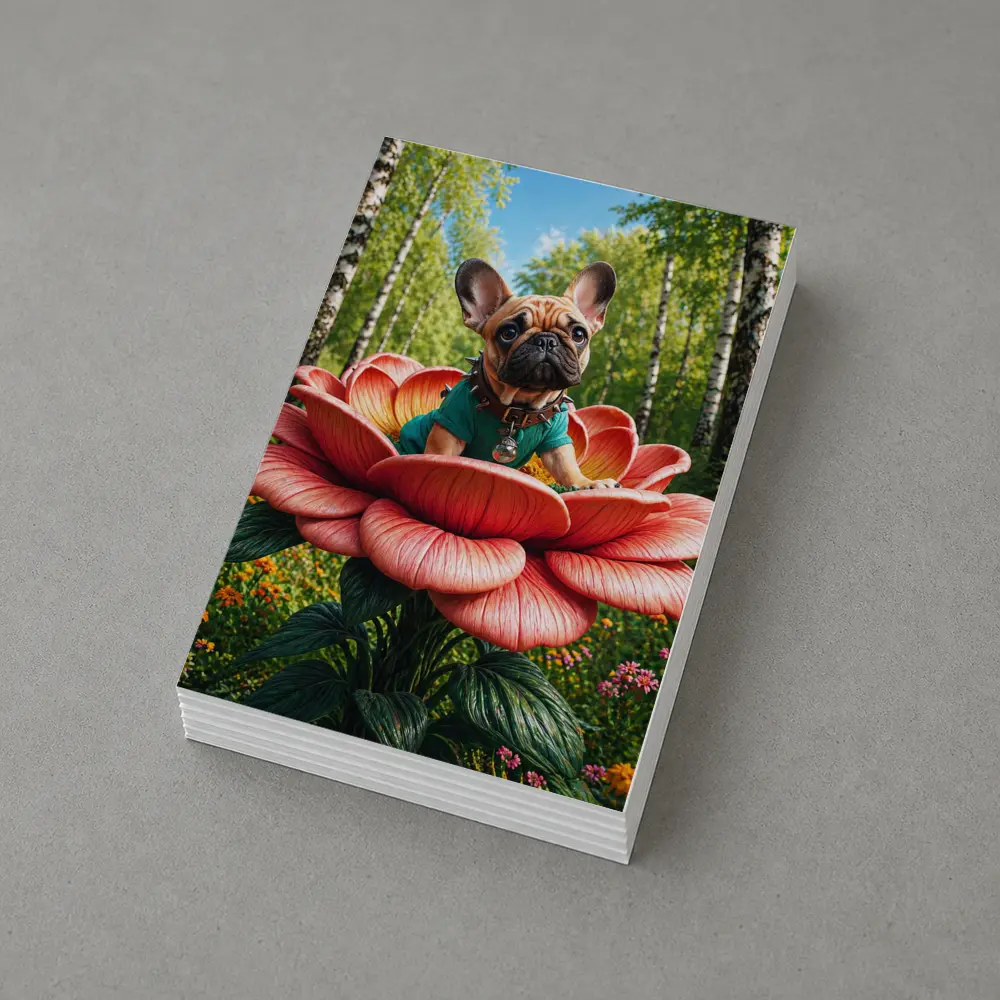 French Bulldog Sitting on Giant Red Flower – Postcards