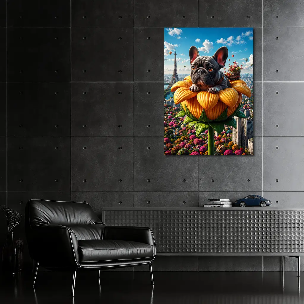 French Bulldog Sitting Giant Sunflower Paris – Wall Art