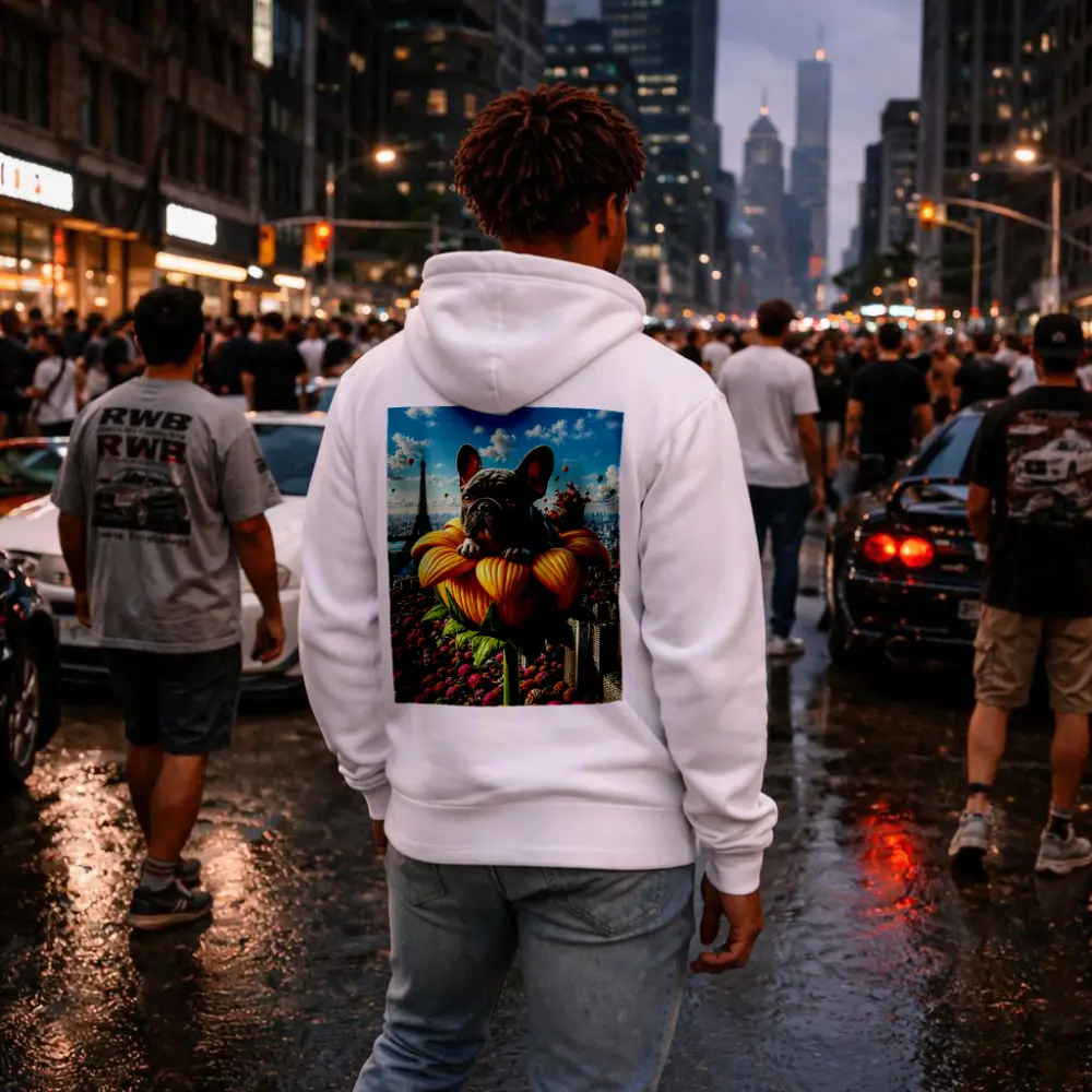 French Bulldog Sitting Giant Sunflower Paris – Hoodies