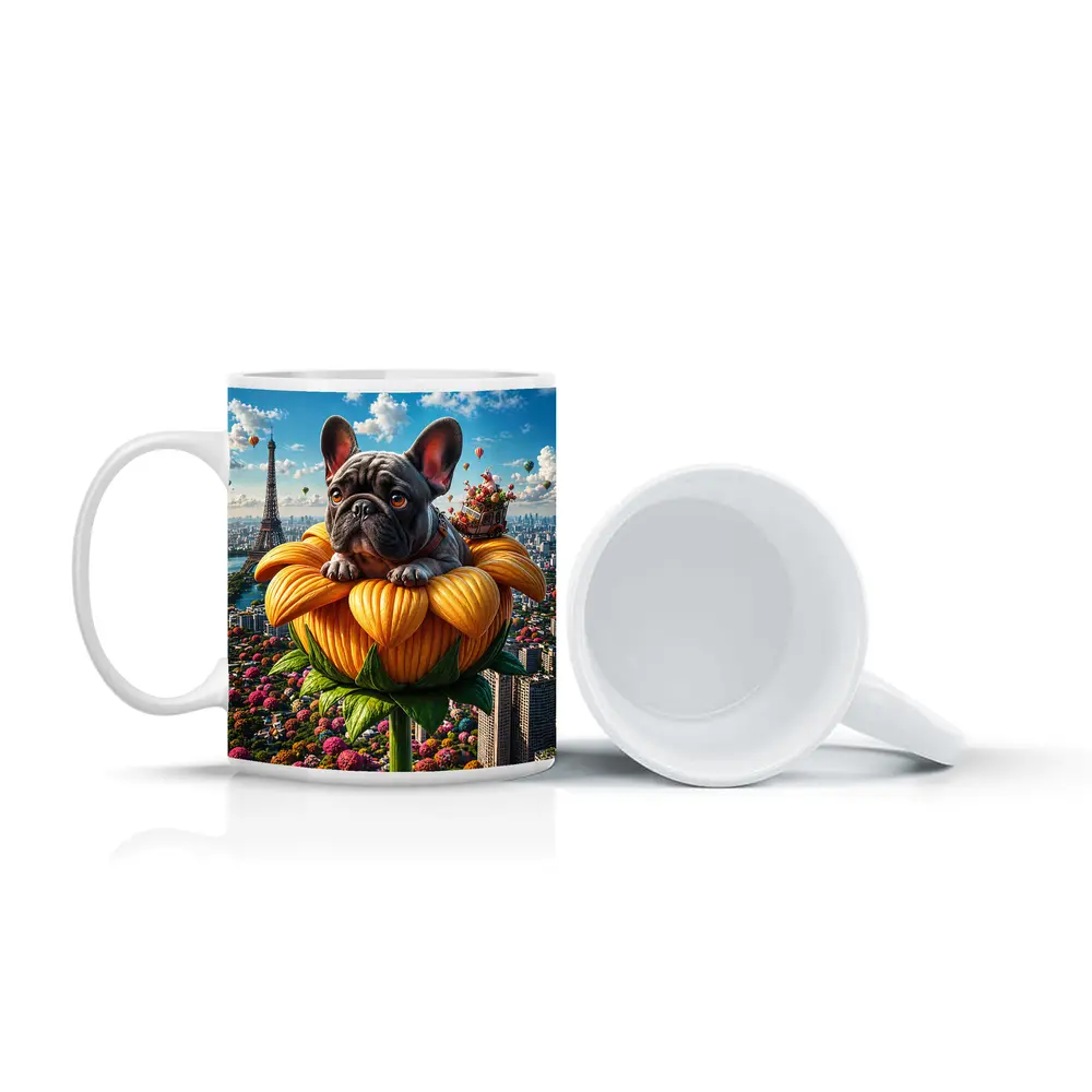 French Bulldog Sitting Giant Sunflower Paris – Mugs