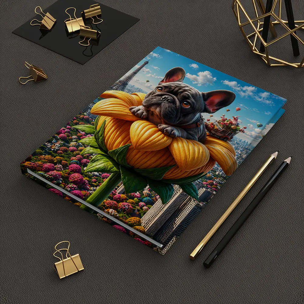French Bulldog Sitting Giant Sunflower Paris – Notebooks