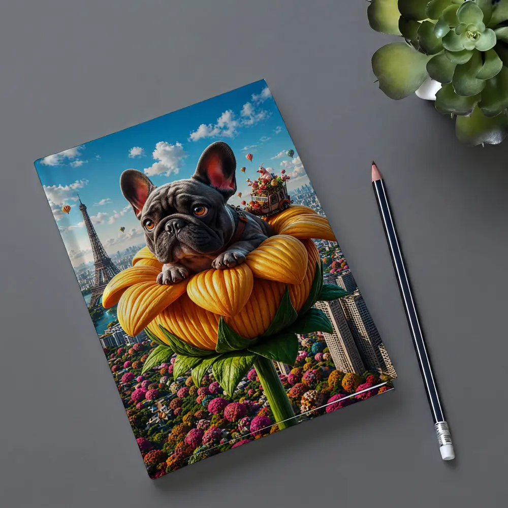 French Bulldog Sitting Giant Sunflower Paris – Notebooks