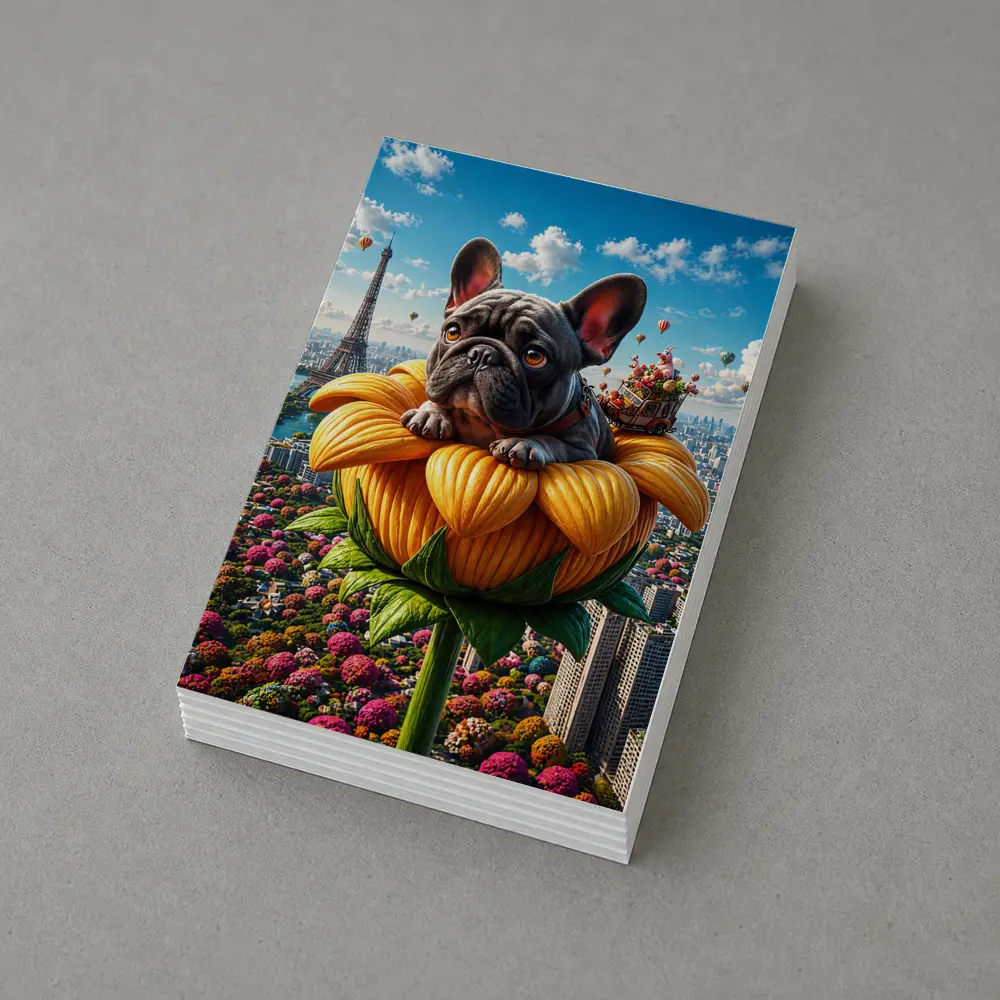 French Bulldog Sitting Giant Sunflower Paris – Postcards