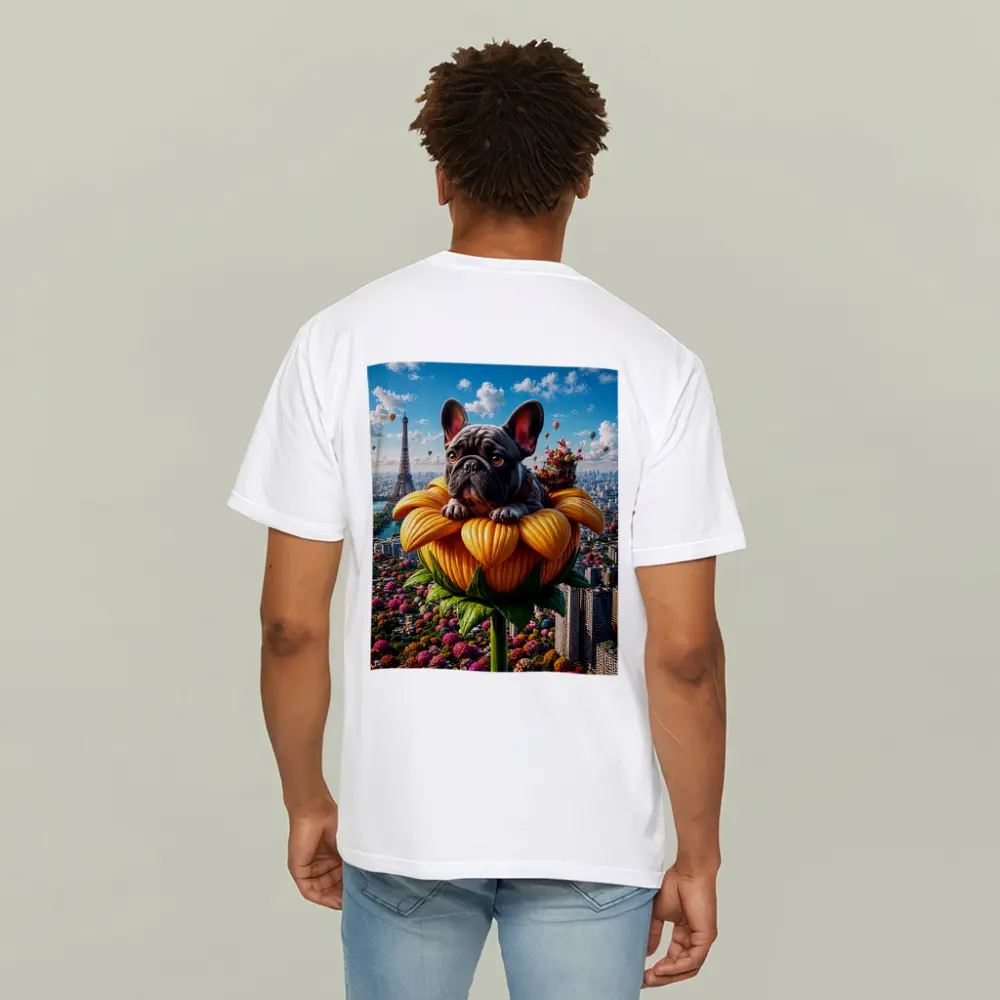 French Bulldog Sitting Giant Sunflower Paris – T-Shirts