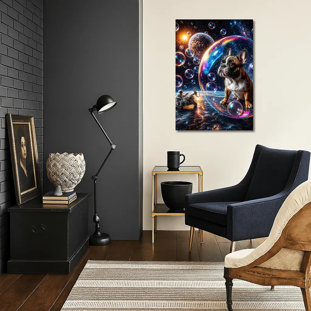 French Bulldog Astronaut Space Bubbles Galaxy – Wall Art