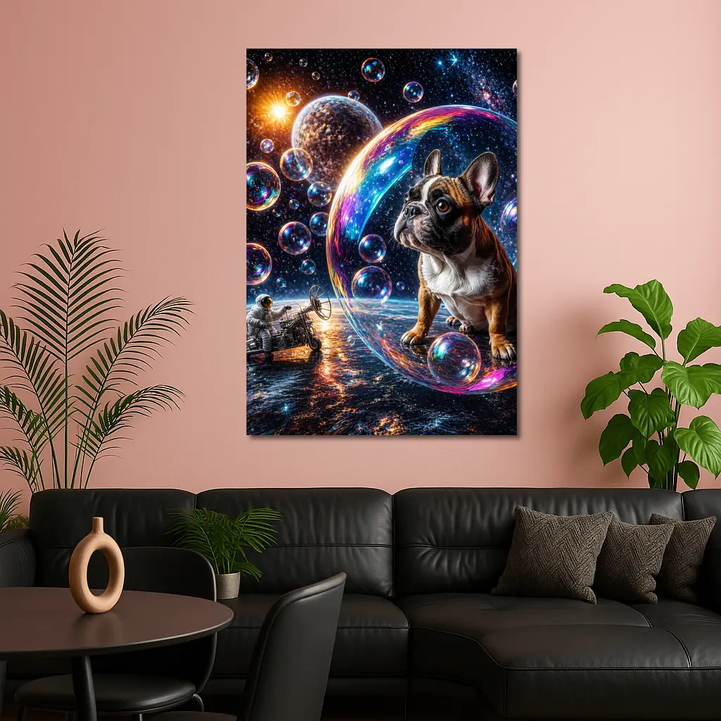 French Bulldog Astronaut Space Bubbles Galaxy – Wall Art