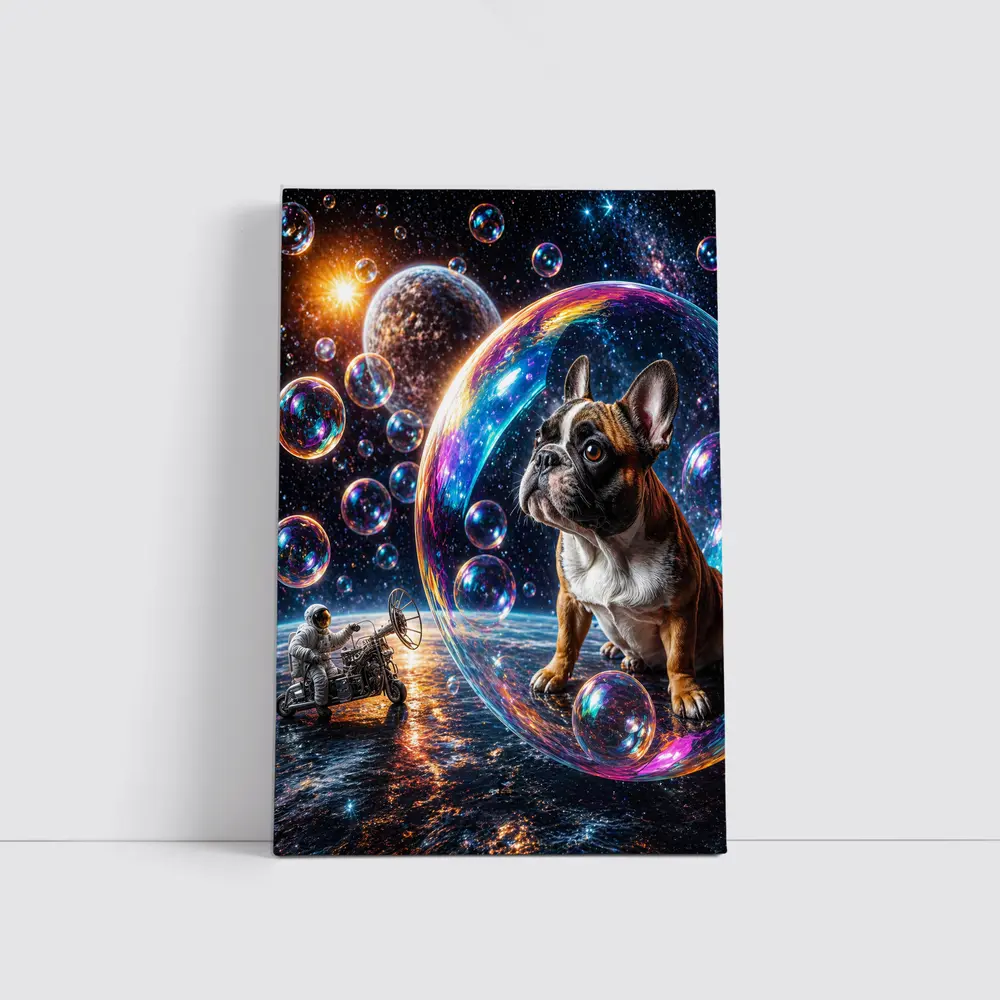 French Bulldog Astronaut Space Bubbles Galaxy – Wall Art