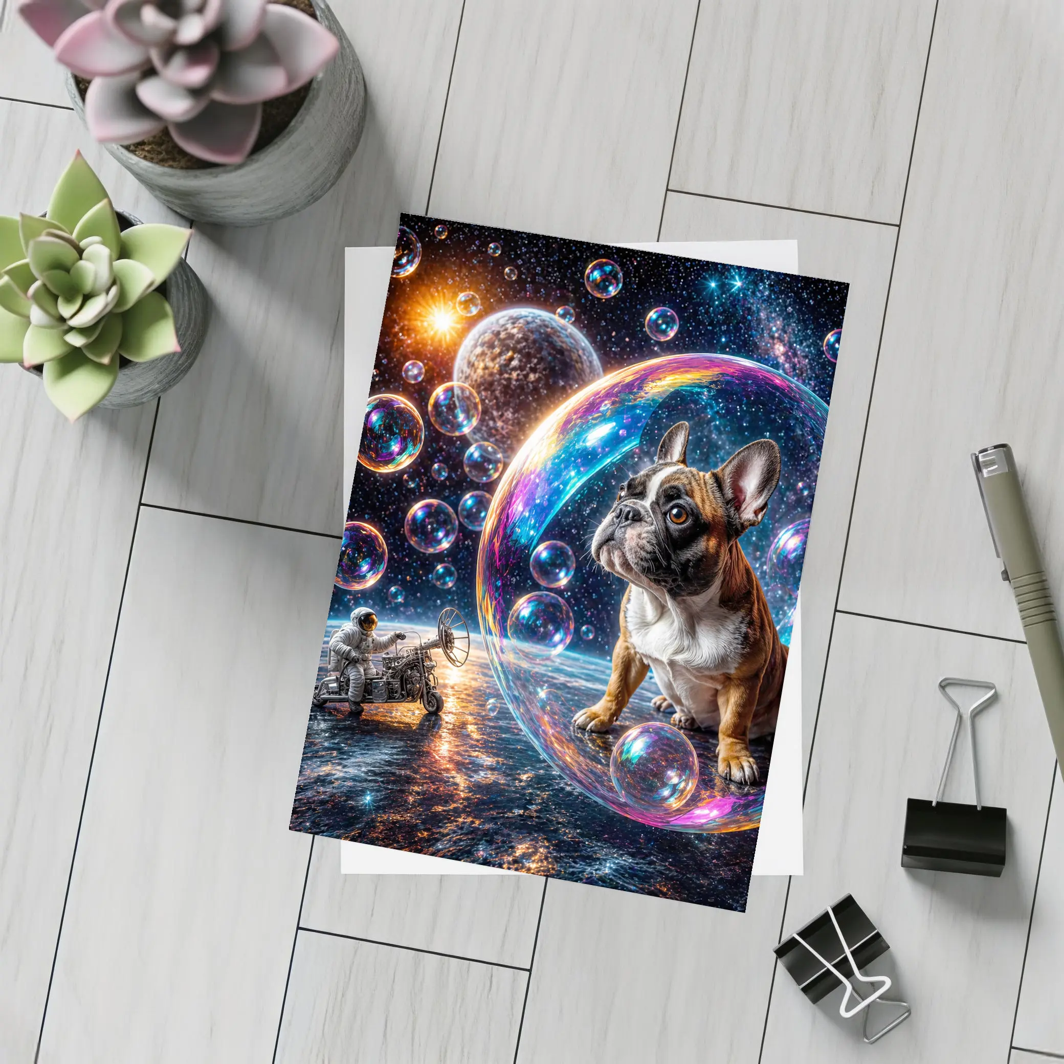 French Bulldog Astronaut Space Bubbles Galaxy – Postcards