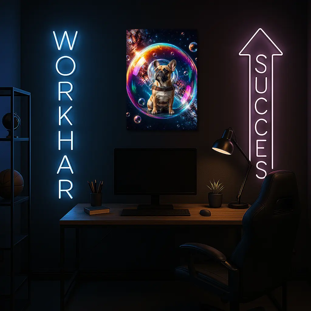 French Bulldog Astronaut Floating in Space Bubble – Wall Art